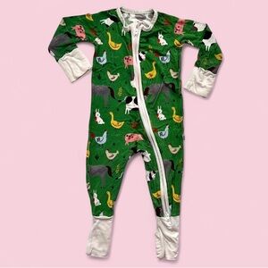 Little Sleepies Green Farm Animal Print Bamboo Zippy Sleeper Pajamas Sz 3–6M